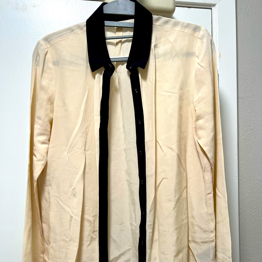 Button Up Cream Shirt / Black line - Maison Scotch Small Petite -